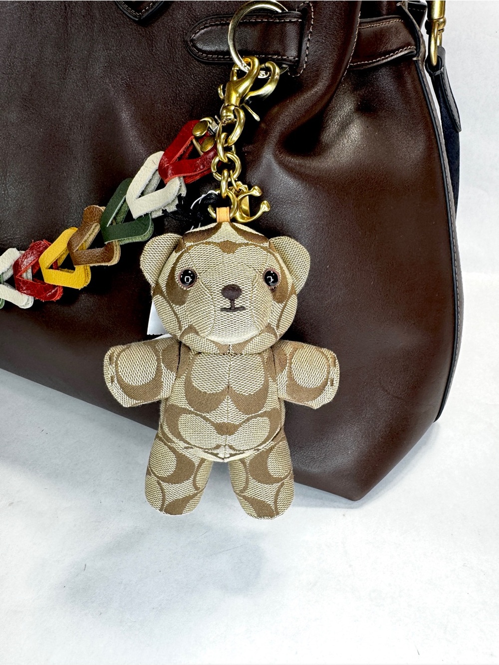 COACH Bear Bag Charm Signature Jacquard CFU40 NWT